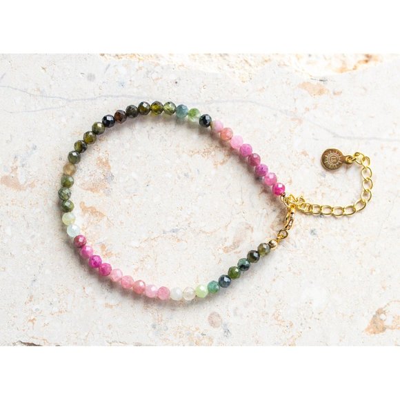 Watermelon Tourmaline Beaded Bracelet Dainty Gemstone Jewelry for Girlfriend - Picture 2 of 8